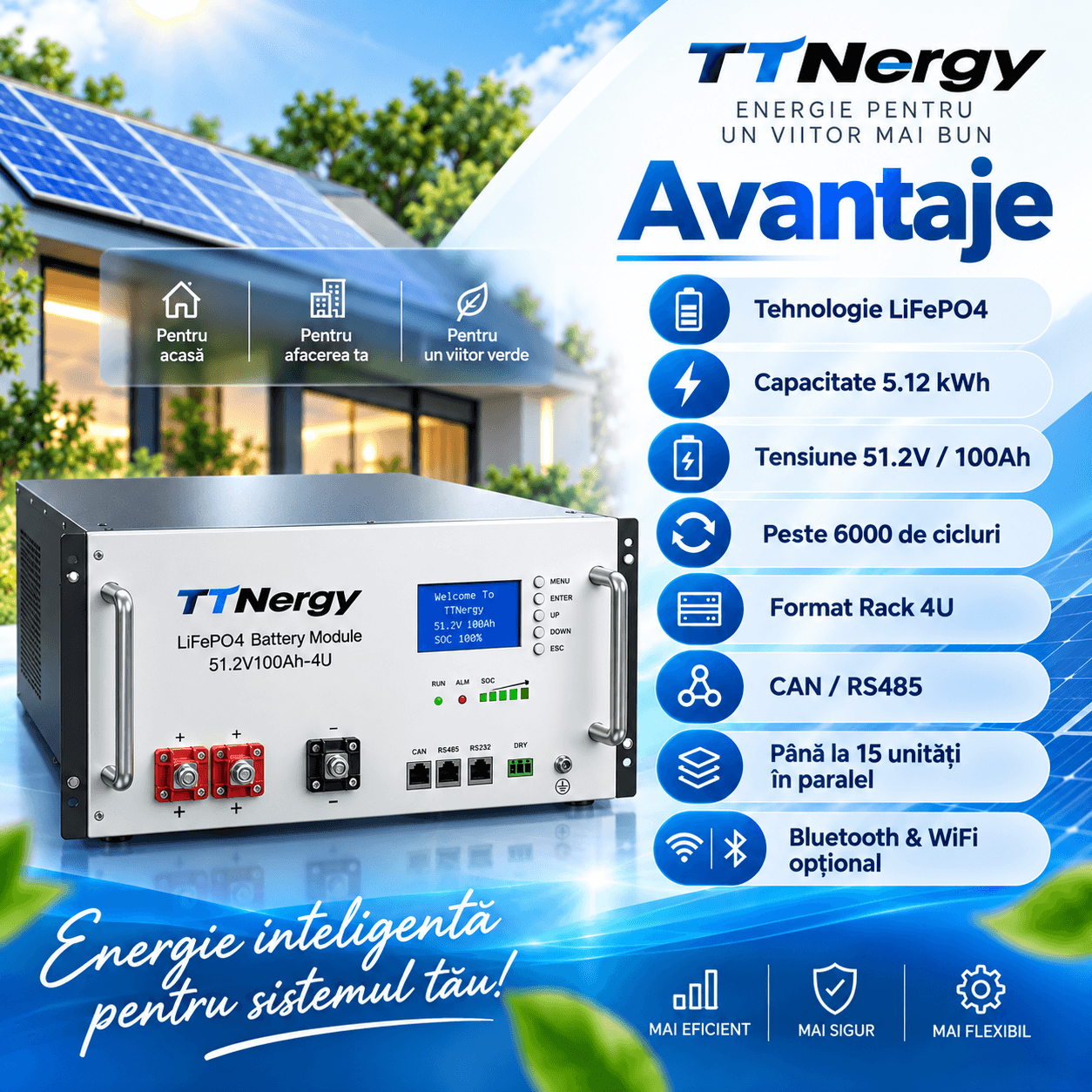 1 Аккумулятор TTNergy LiFePO4 Rack 51.2V 100Ah 5.12 кВт·ч 4U с BMS, CAN/RS485 — изображение 1