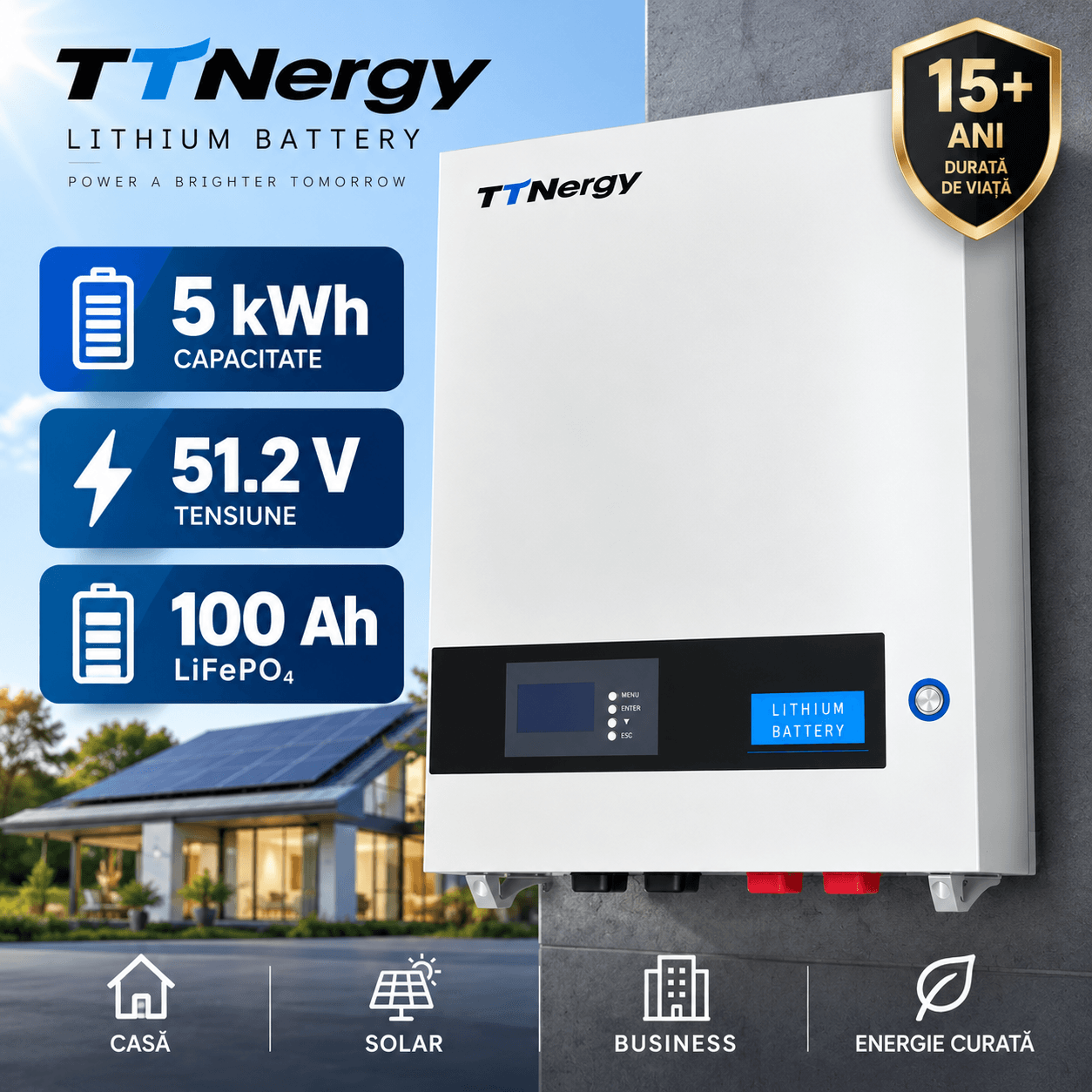 11 Батарея настенная TTNergy LiFePO4 Wall 5.12 кВт·ч 51.2V 100Ah CAN/RS485 — изображение 1