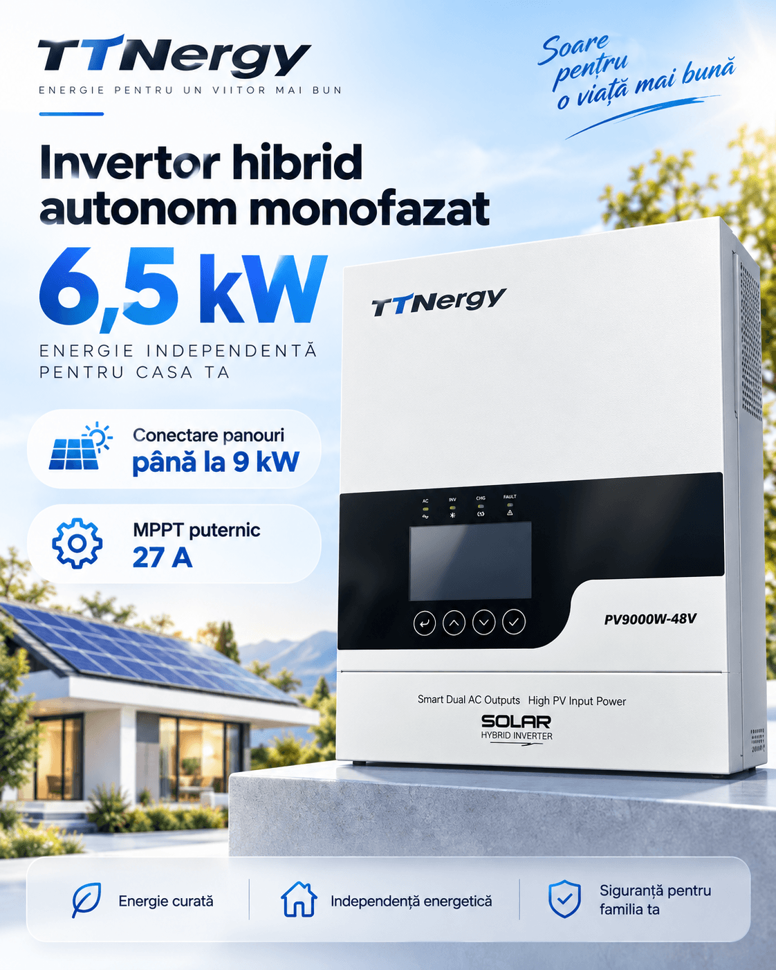 11 Гибридный однофазный инвертор TTNergy PLUS 6.5K 6.5 кВт 48V, MPPT 9 кВт, CAN/RS485, WiFi, Dual Output — изображение 1