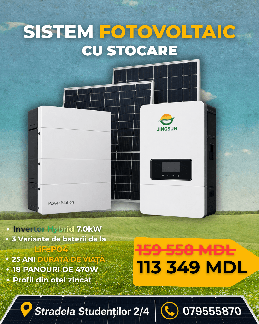 113349 Sistem Hibrid Solar 7kW Cu Panouri 8.46kW Și Baterie LiFePO4 – Instalare Inclusă - imagine 1
