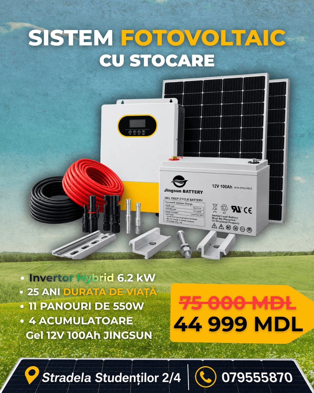 44999 Sistem Fotovoltaic Off-Grid 6.2 kW + Panouri Fotovoltaice 6.05 kW + Baterii Gel 4.8 kWh(Preț la DEPOZIT, fără servicii) - imagine 1
