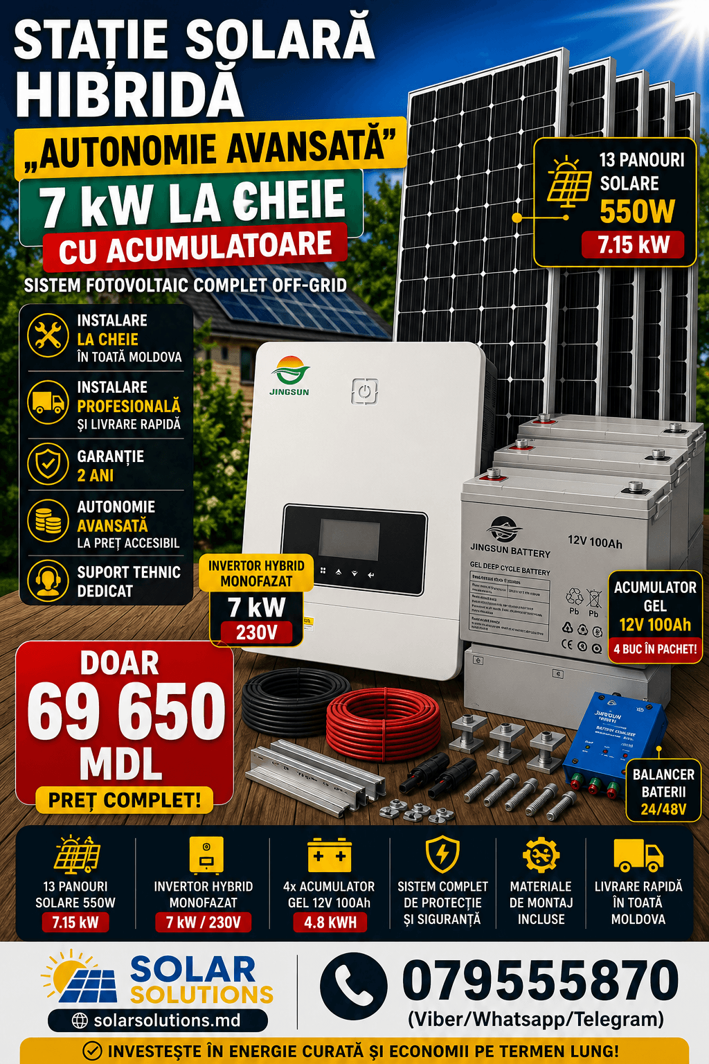 7 kw baner Гибридная солнечная станция «Максимальная Автономность» 7 кВт под ключ с аккумуляторами | Кишинёв, Молдова — изображение 1